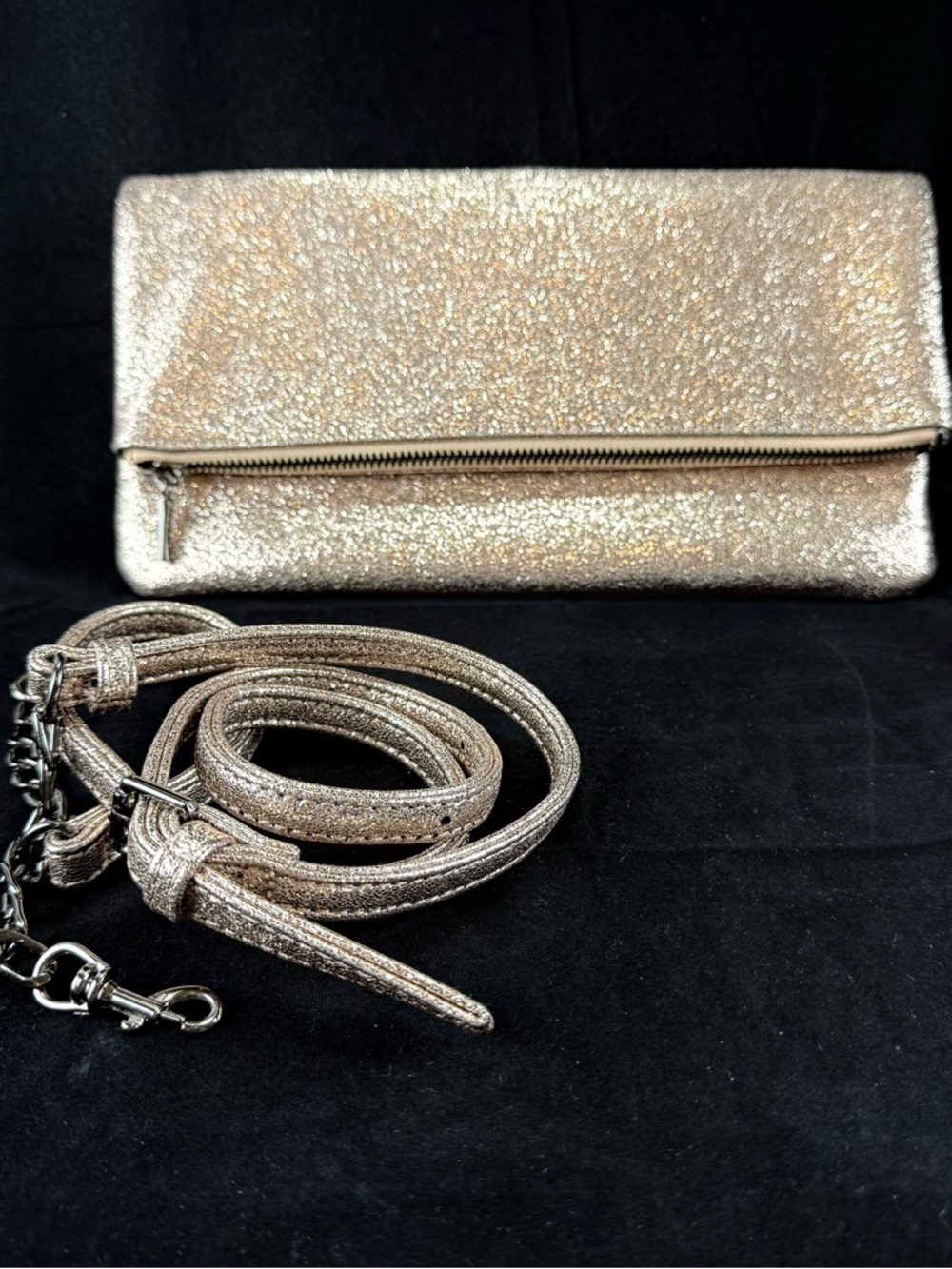 Sole Society Pink Sparkle Fold-Over Magnetic Clutch Purse Special Occasion